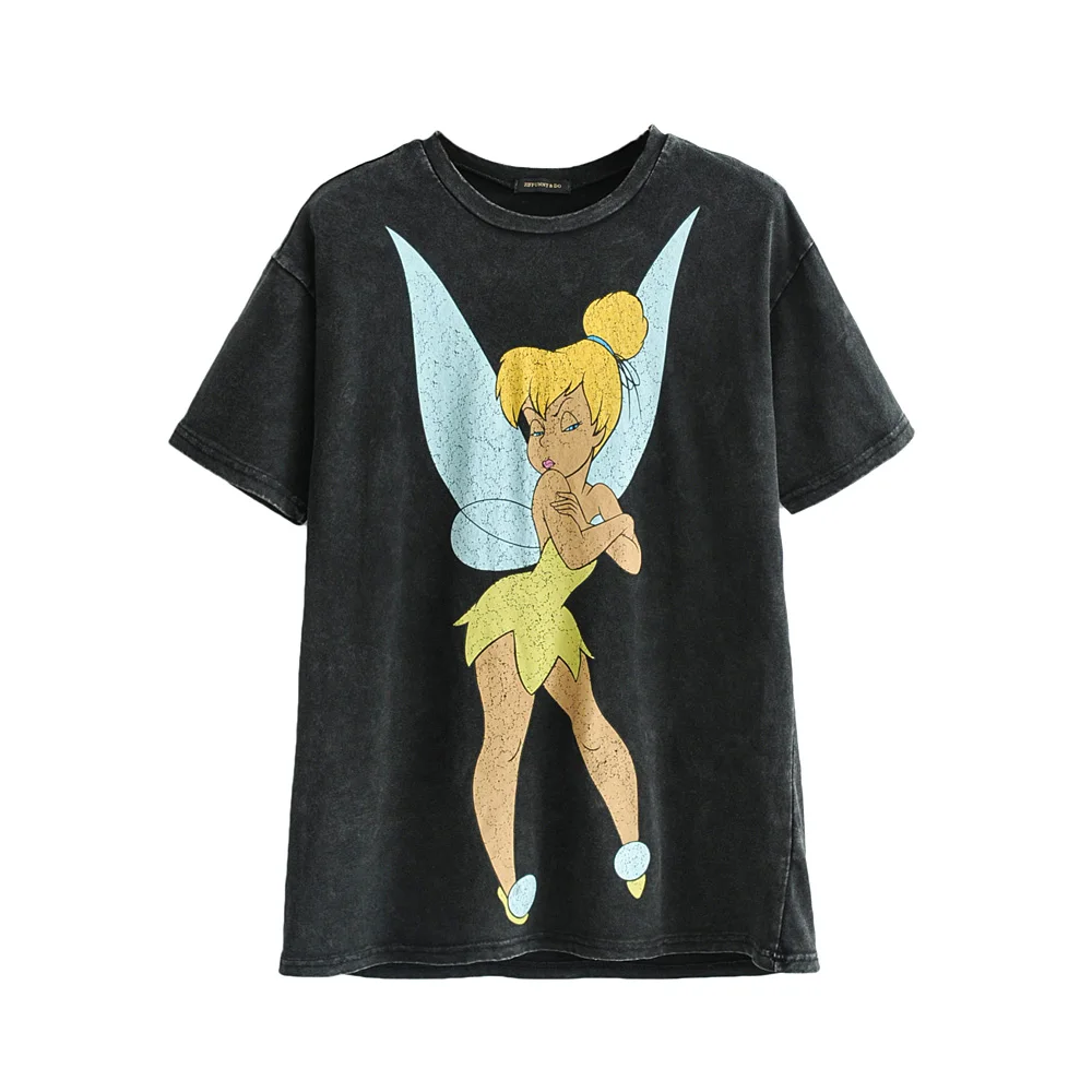 Online Camiseta negra de manga corta con estampado de elfo de dibujos animados Retro de verano 2019