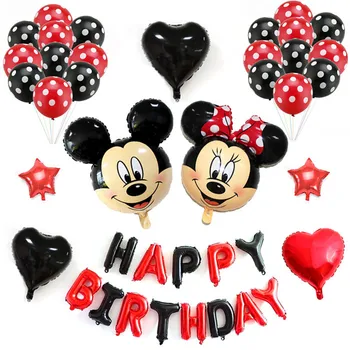 

Mickey Minnie Mouse Happy Birthday Letter Foil Balloons red Black Star Heart Helium Latex balon Baby Shower Party Decor Supplies