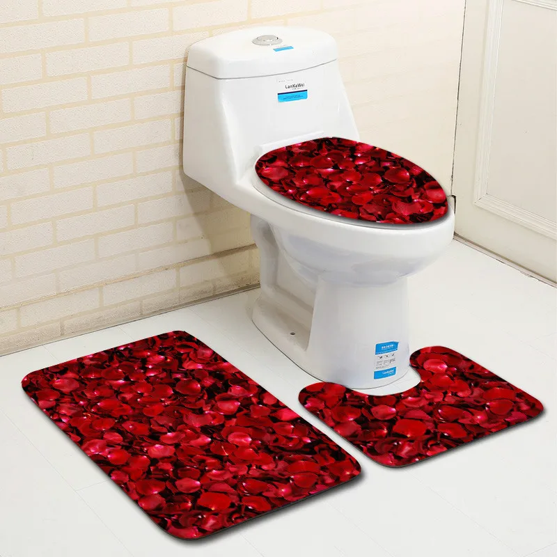 Honlaker Романтический коврик для ванной комнаты и напольный коврик для туалета украшения нескользящий коврик для ванной набор умывальник водопоглощающие коврики 3 шт