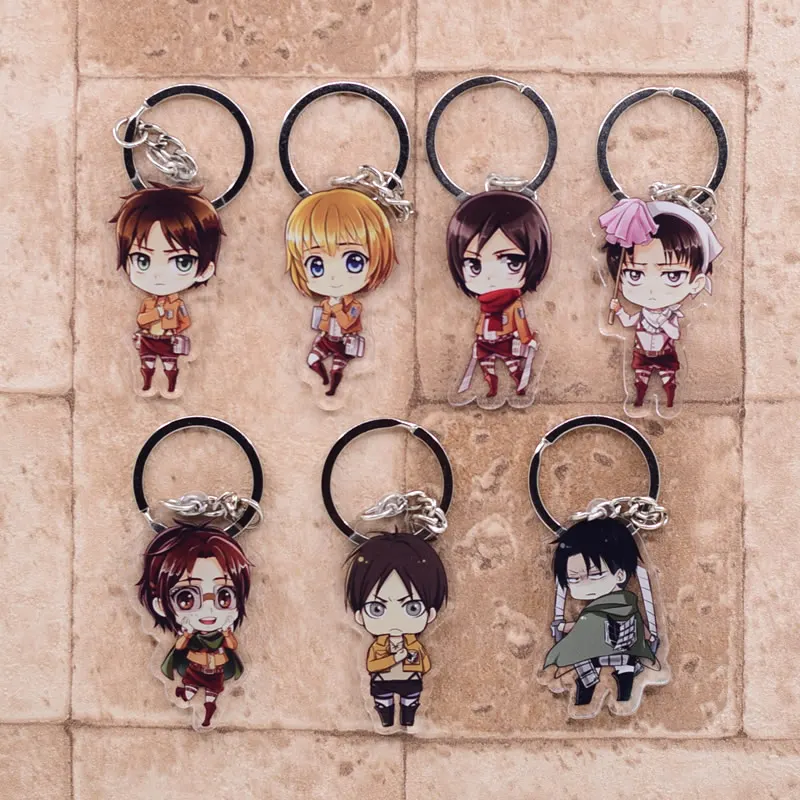 2019 Attack on Titan Keychain Double Sided Acrylic Key Chain Pendant Anime Accessories Cartoon Key Ring