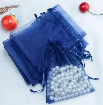 

Jewelry Packing Drawable Organza Bags Wedding Gift Bags navy blue Organza Pouch Wedding Party Favor Gift Bag