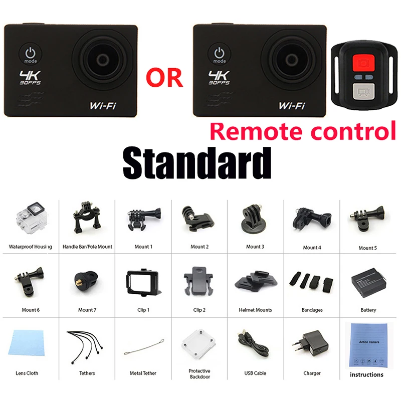 الرياضة عمل كاميرا 4 K WIFI 2.0LCD 1080 P 60fps في الهواء الطلق تحت الماء للماء الغوص تصفح الدراجات خوذة كاميرا كاميرا