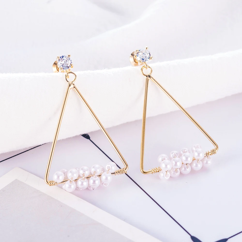 

1Pc Classic Triangle Earrings for Women 2019 Imitation Pearl Dangle Earrings Jewelry for Girl Summer Party Style Aretes De Mujer