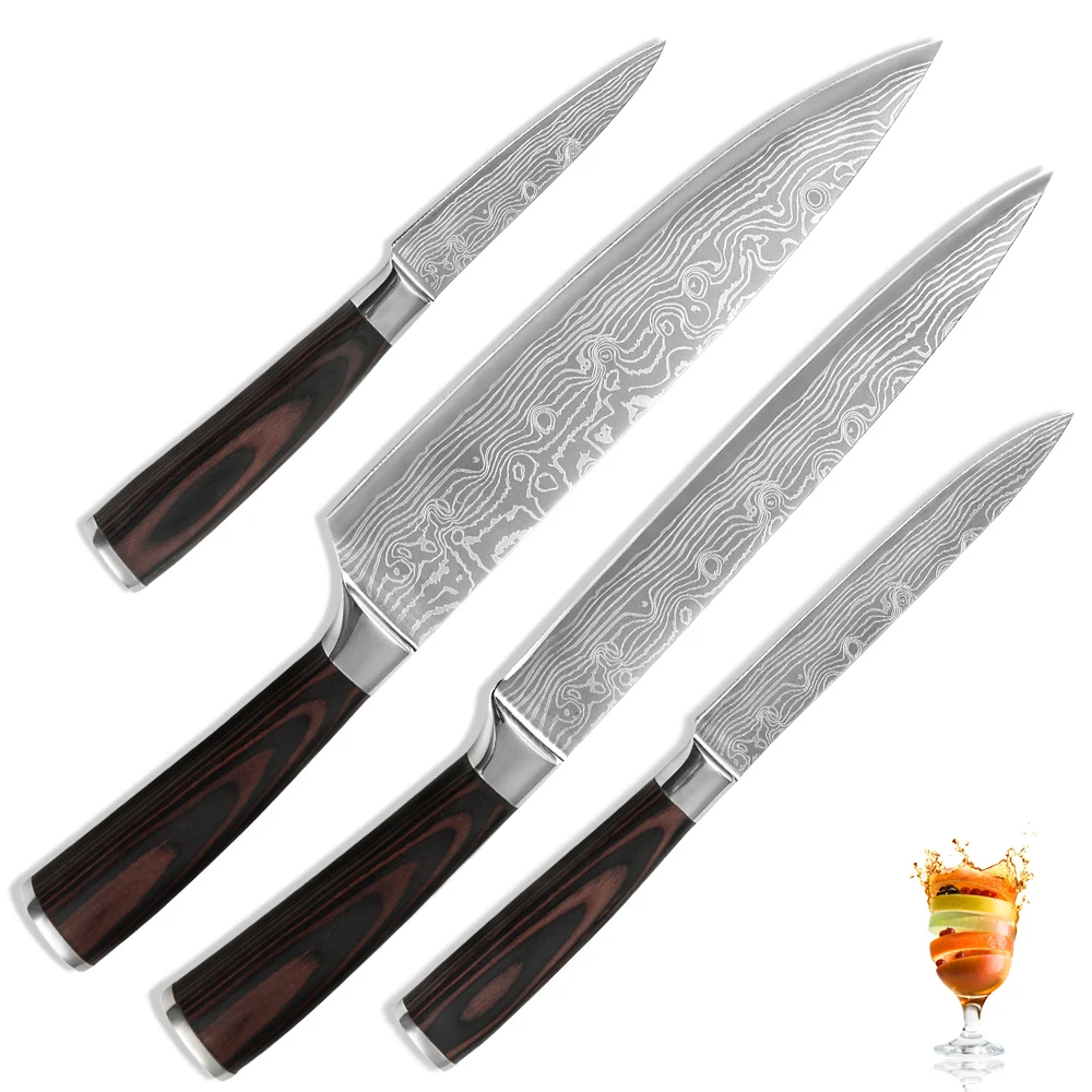 

Quality paring 3.5'' utility 5'' slicing chef 8'' stainless steel kitchen knife set laser damascus pattern knives for cooking