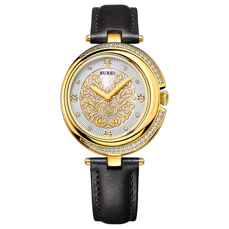 

BUREI 13005 Switzerland watch women luxury brand noble pearl lady series Austria diamond sapphire golden relogio feminino