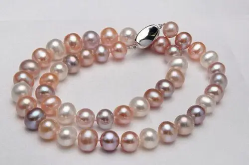

Charming 17" 9-10mm Natural South sea perfect white gold pink pearl necklace