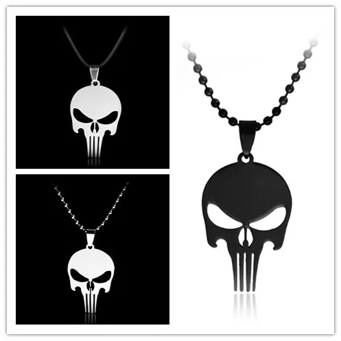 

Movie Jewelry MARVEL SUPER HERO SKULL The PUNISHER DARK KNIGHT Stainless Steel Leather Chain Pendant Necklace Men Jewelry
