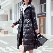 Новое поступление, модное женское пуховое пальто с v-образным вырезом, длинное, однобортное, из овчины, натуральная кожа, для офиса, для женщин, большие размеры xxl