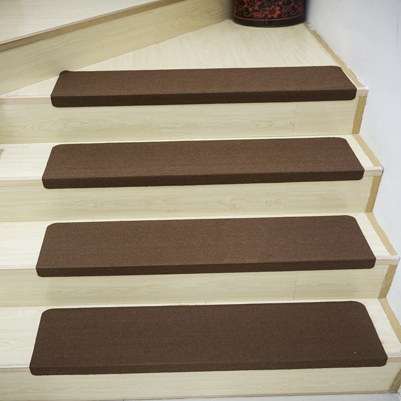 5pcs Solid Color Stair Carpet Sets Slip Resistance Stair Brown Mats Step Rectangle Rugs Safe Treads Soft Carpets For Kids Family