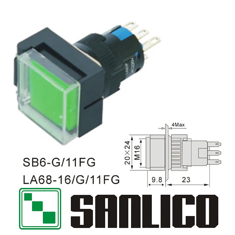 square push button switch with waterproof protective cover SB6(LA68