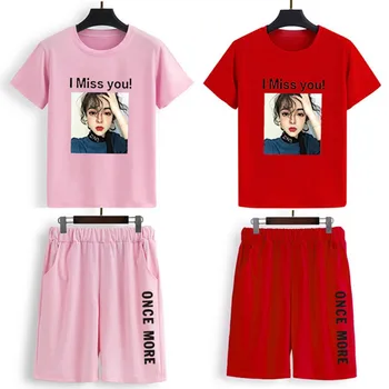 

Fashion Sweet Letter Head Portrait Print Short Sleeve O-Neck Top And Pockets Shorts Set 2019 Women Two Piece Set