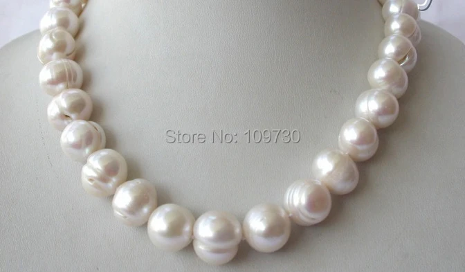 

Jewelr 00446 stunning big 15mm round baroque white freshwater cultured pearl necklace 5.5