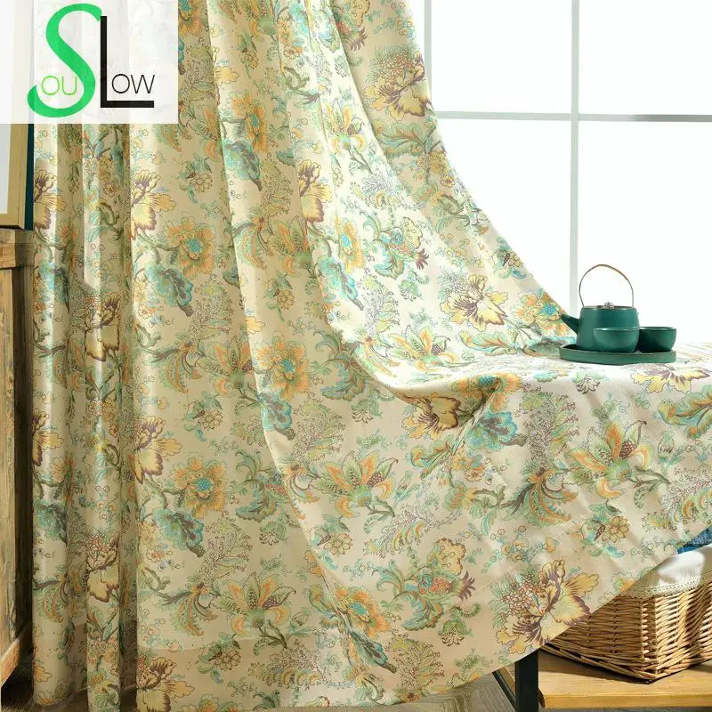 Cortina de Tecido de Impressão Impressão para Sala de Estar Lento Yaochi Alma Verde Moderno Fresco Jardim Cênica Cortina Cortinas para Sala de Estar Cozinha Quarto Roman