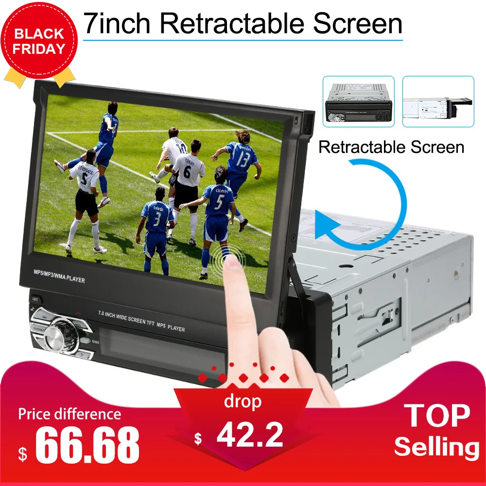 

Universal 7inch Retractable MP5 Player Automagnitola 1 Din Car Stereo Radio Player Multimedia Entertainment with BT FM USB SD