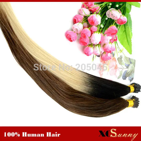 

XCSUNNY Fusion Hair Extensions Ombre Keratin Extensions I Tip 18"20" T Tip Ombre Hair Extensions1g/s 100g Indian Remy Human