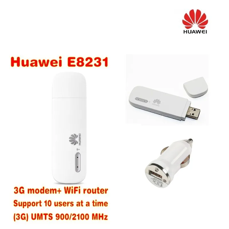 Разблокировать Huawei e8231 21.6 Мбит/с 3G HSPA + Беспроводной модем Wi-Fi Dongle мобильного доступа + Автомобильное зарядное устройство