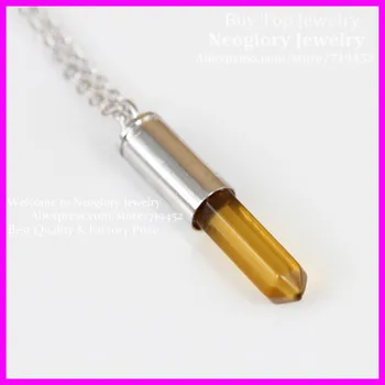 

10pcs Crystal Quartz Gems Point Bullet Necklace Real Silver Plated Casing Pendant Drusy Quartz Druzy Stone Pendant Necklace