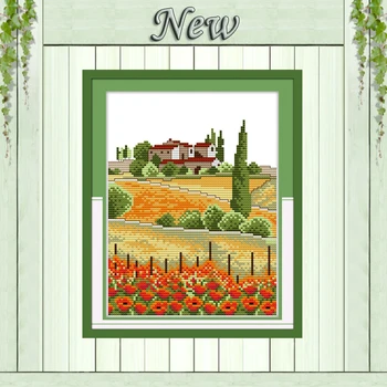 

Country view(3) dream house diy paintings Counted print on fabric Cross Stitch Needlework kits DMC 14CT 11CT DIY Embroidery Sets
