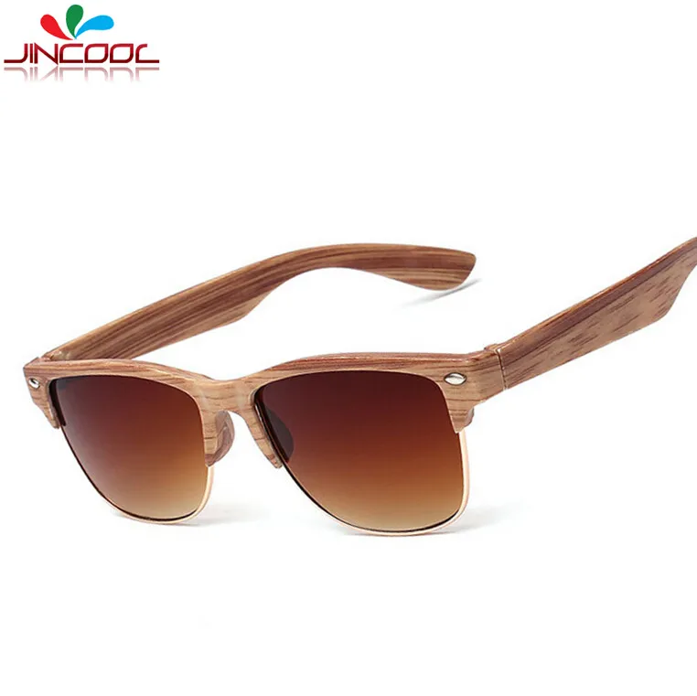 JinCool Fake Wooden Designer Sunglass Men 2017 Half Frame Sunglasses