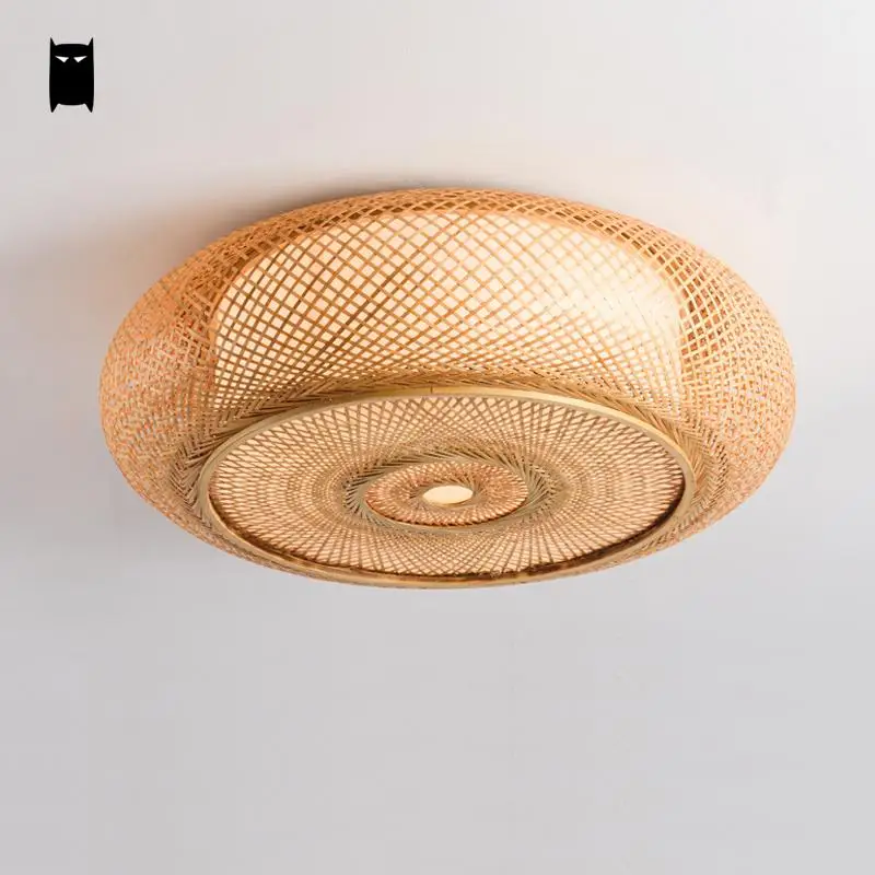  Hand-woven Bamboo Wicker Rattan Round Lantern Shade Ceiling Light Fixture Rustic Asian Japanese Pla - 32824461183
