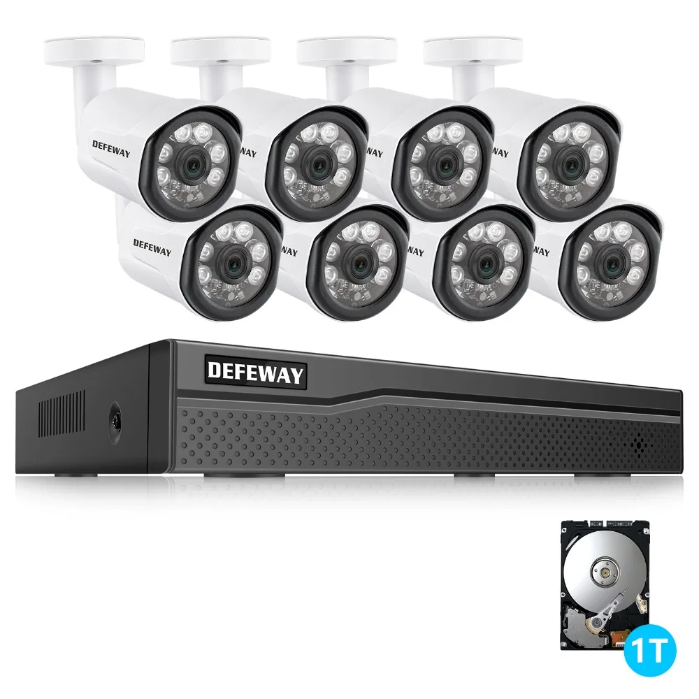 DEFEWAY 8CH 1080P POE NVR kit 2MP PoE IP Camera P2P Cloud CCTV System IR Outdoor Night Vision Video Surveillance Kit 1TB HDD 
