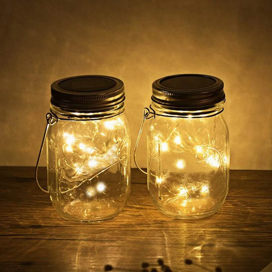 BEIAIDI 3pcs Solar Mason Jar Bottle Hanging Light Lantern Mason Jar
