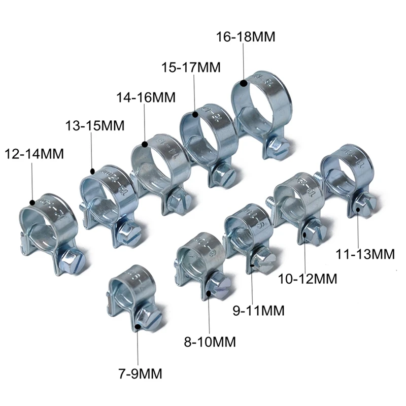 60 шт 10 Размер 7-18 мм(2,7-7 дюймов) Тип впрыска топлива хомут для шланга Ассортимент Комплект для Шланговой трубы