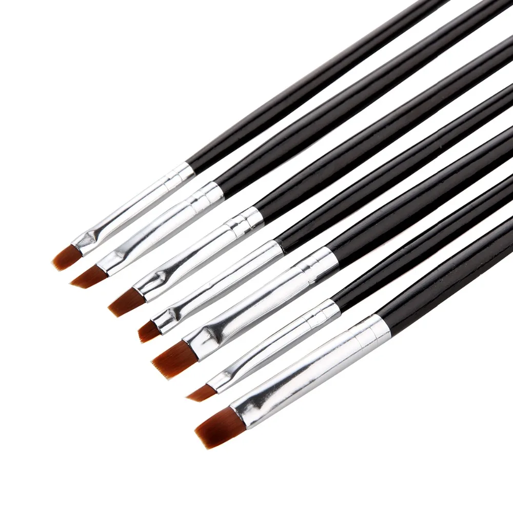 100 sets 7 pcs Black Nail Art Brush Flat Set for UV Gel ...