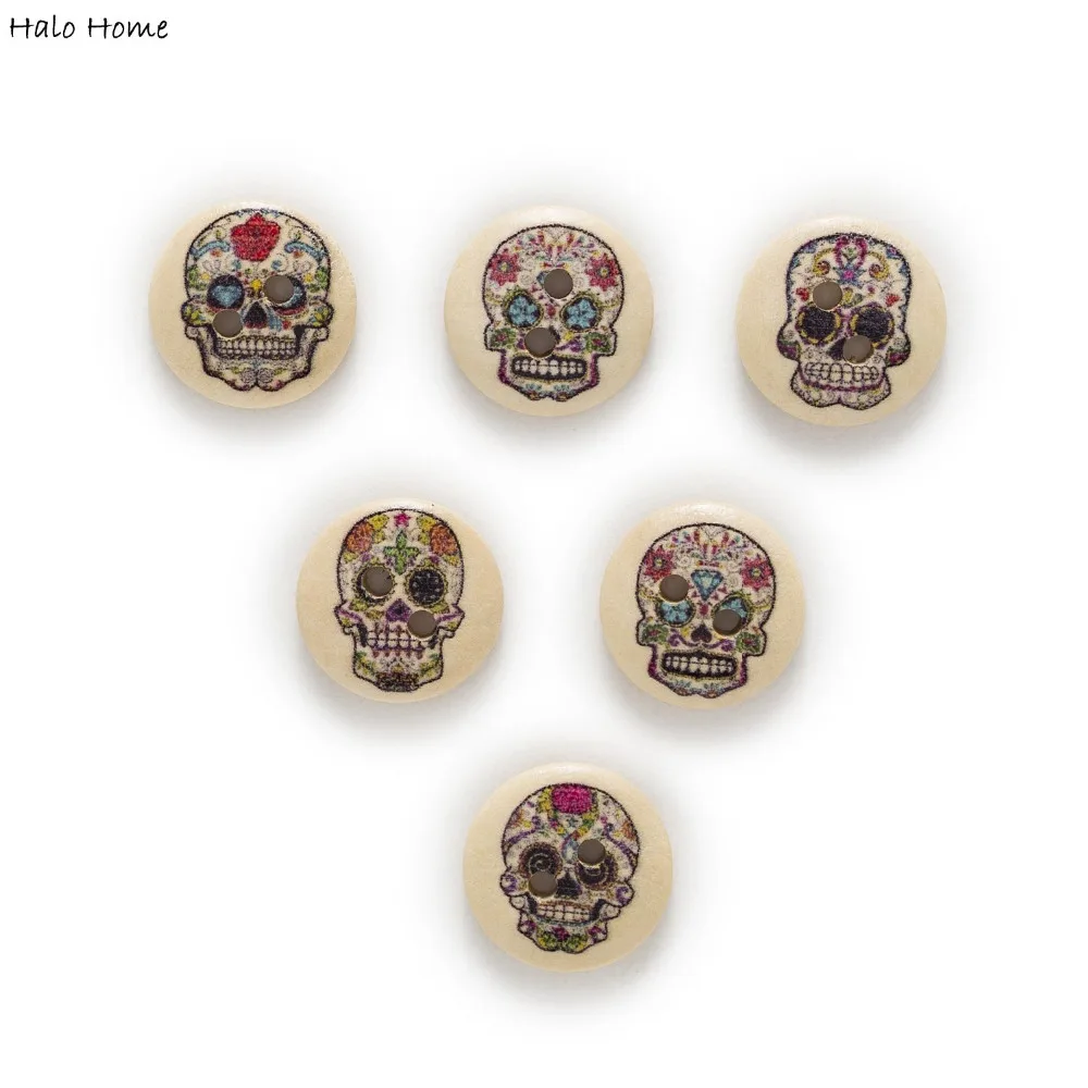 

50pcs 2 Hole Skull Round Wood Buttons Home Sewing Scrapbooking Clothing Decor 15mm