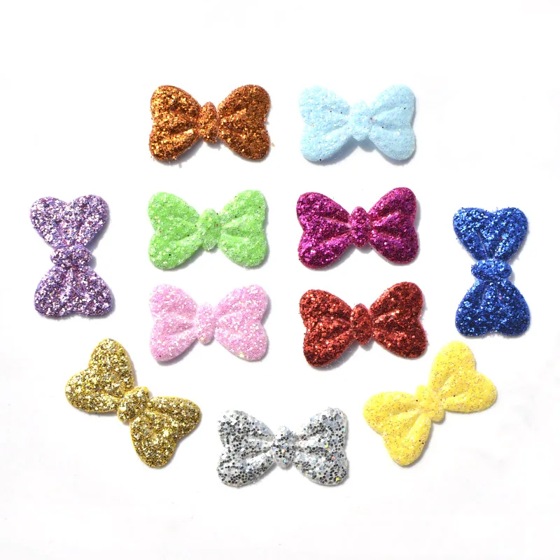 100Pcs Mixed Colors Glitter Nonwoven Bowknot Felt Fabric Patch DIY Cloth Appliques/Craft Wedding decoration K19