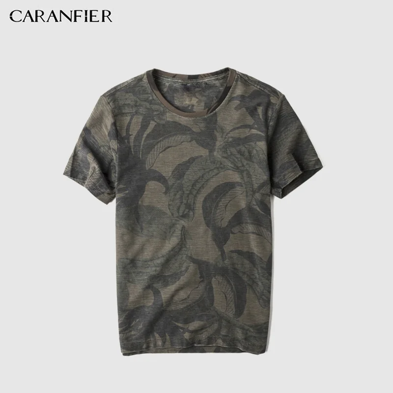 

CARANFIER Mens T-Shirt New Summer Shirts Fashion Design Short Sleeve Retro Nostalgic Cotton Washed Camouflage