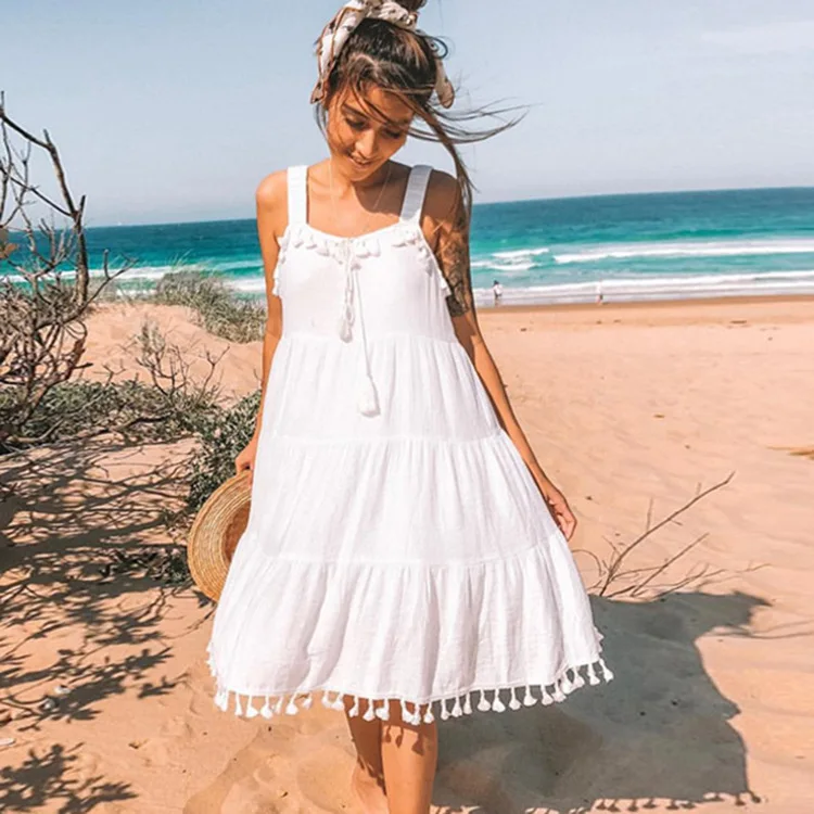 

Beach Dress Tunic Summer Saida De Praia Plus Size For Swimsuit Coverup Bikinis Female 2019 Long Sleeveless Bohemia Acetate Solid