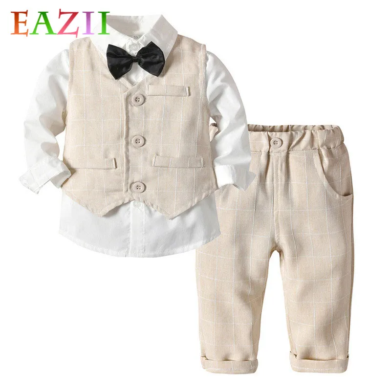 

EAZII Kids Baby Boys Clothes Boy Clothing Sets New Spring Autumn Full Sleeve Shirt+Vest+Pants 3PCS Cotton Suits Children Outfits