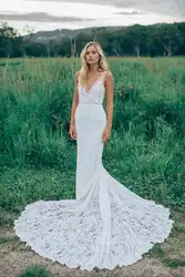 Bohemia модные пляжные Длинные свадебные платья 2019 Новый Vestido De Novia V образным вырезом спинки Аппликации кружево Sheer Тюль Свадебные