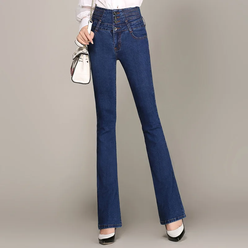 Джинсы для женщин для Высокая талия расклешенные штаны на каждый день мотобрюки джинсы женский 8P16