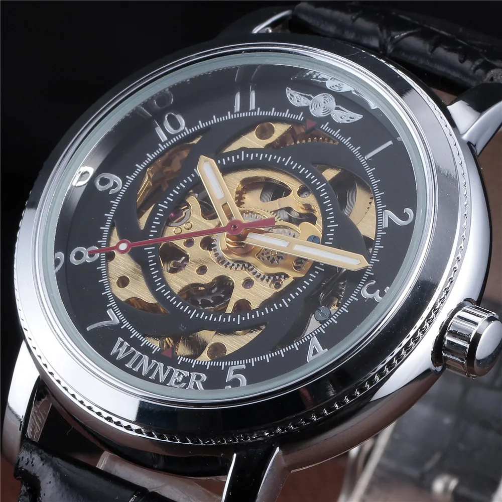 

2016 Luxury Brand WINNER Men's Skeleton Watch Leather Automatic Mechanical Watches Business Wristwatch Clocks Relogio Masculino