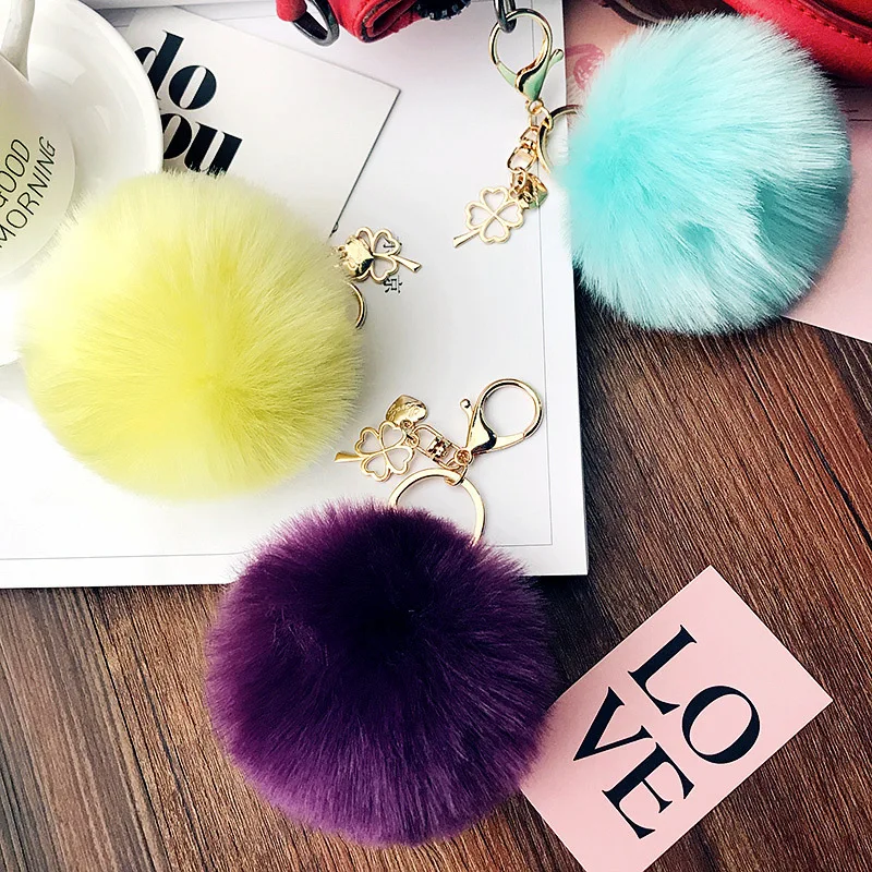 

2019 Fluffy Fur Pom Pom Keychains Soft Rabbit Fur Ball Car Keyring Pompom Key Chains Women Bag Pendant Jewelry
