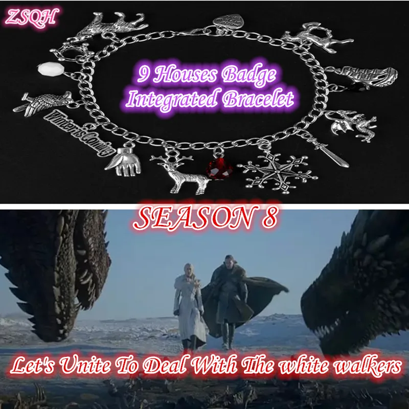 

ZSQH Game of Thrones Season 8 Houses Stark Lannister Baratheon Ayrrn Martell Tully Greyjoy Tyrell Targaryen bracelets Men Women