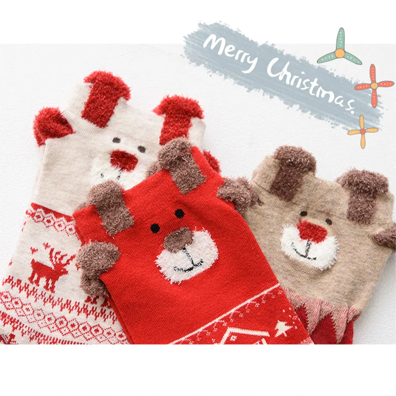 New 2020 Women Sock Winter Warm Christmas Gifts Stereo Socks Soft Cotton Cute Santa Claus Deer Socks Xmas Christmas Socks Cute