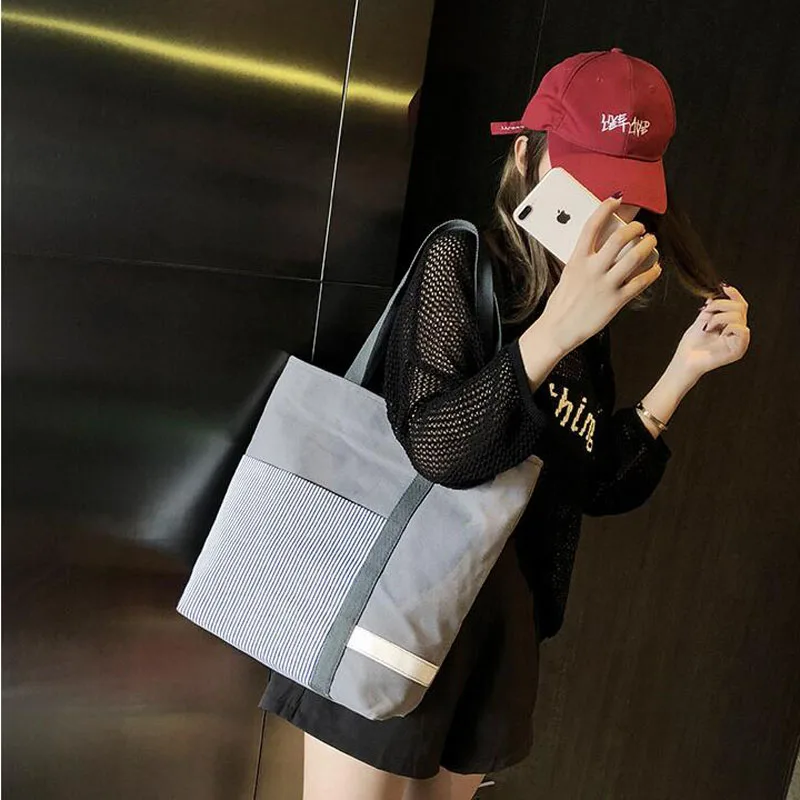  New Summer Women Canvas bohemian style strip Shoulder Beach Bag Female Casual Tote Shopping Big Bag - 32958945468