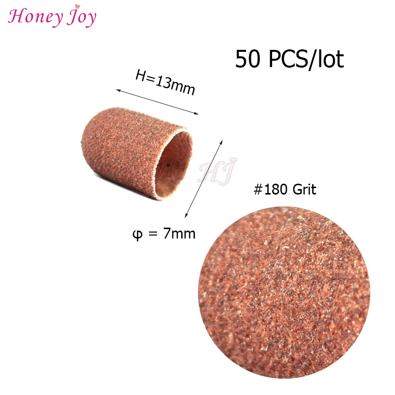 Kaufen 50 teile los Professionelle Größe 7x13mm #80 #120 #180 Grit Schleif Kappe Nagel kunst Schönheit Werkzeuge Zugang für Pediküre Nagel Bohrmaschine