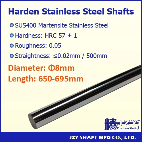 Dia 8mm L650 695mm 3pcs/lot hardened linear round rod SUS400 stainless