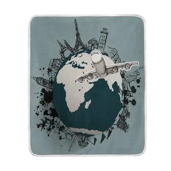 

Airplane Travel Around World Blanket Soft Warm Cozy Bed Couch Lightweight Polyester Microfiber Blanket Throw for Kids Women Boy