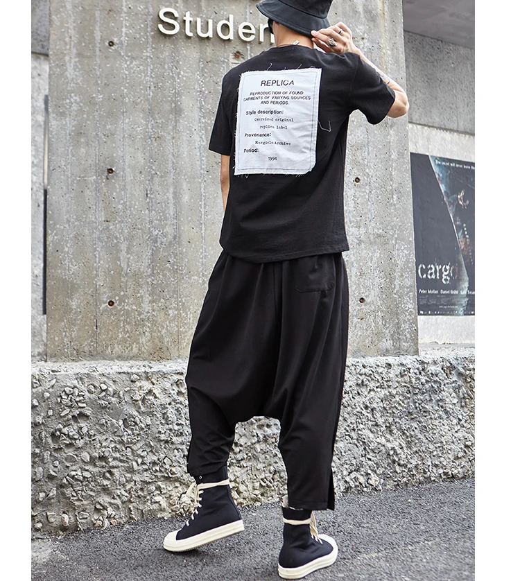 Мужские темно-черные стильные низкие брюки со стрелкой мужские модные повседневные свободные танцевальные шаровары уличная хип-хоп юбка в готическом стиле брюки