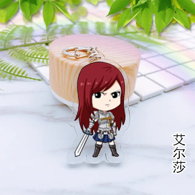 Us 134 42 Offjapan Anime Fairy Tail Acrylic Keychain Elza Knight Walker Natsu Gray Happy Lucy Double Sided Pendant Chaveiro Llaveros Gifts In Key