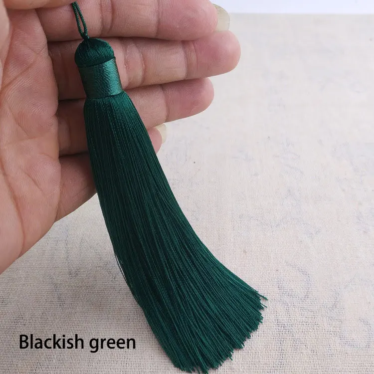 Настраиваемые 12 см полиэфирные кисточки с подвесным кольцом шелковые Швейные Банг кисточкой отделка декоративные брелки кисточки для кулона домашнего декора - Цвет: Blackish green