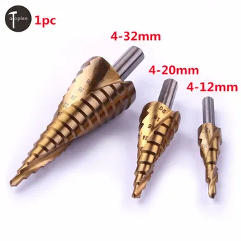 

1pc HSS Titanium Spiral Groove Step Drill Bit 4-12mm/4-20mm/4-32mm Triangle Shank Hole Cutter Cone Saw Power Stepped Drills