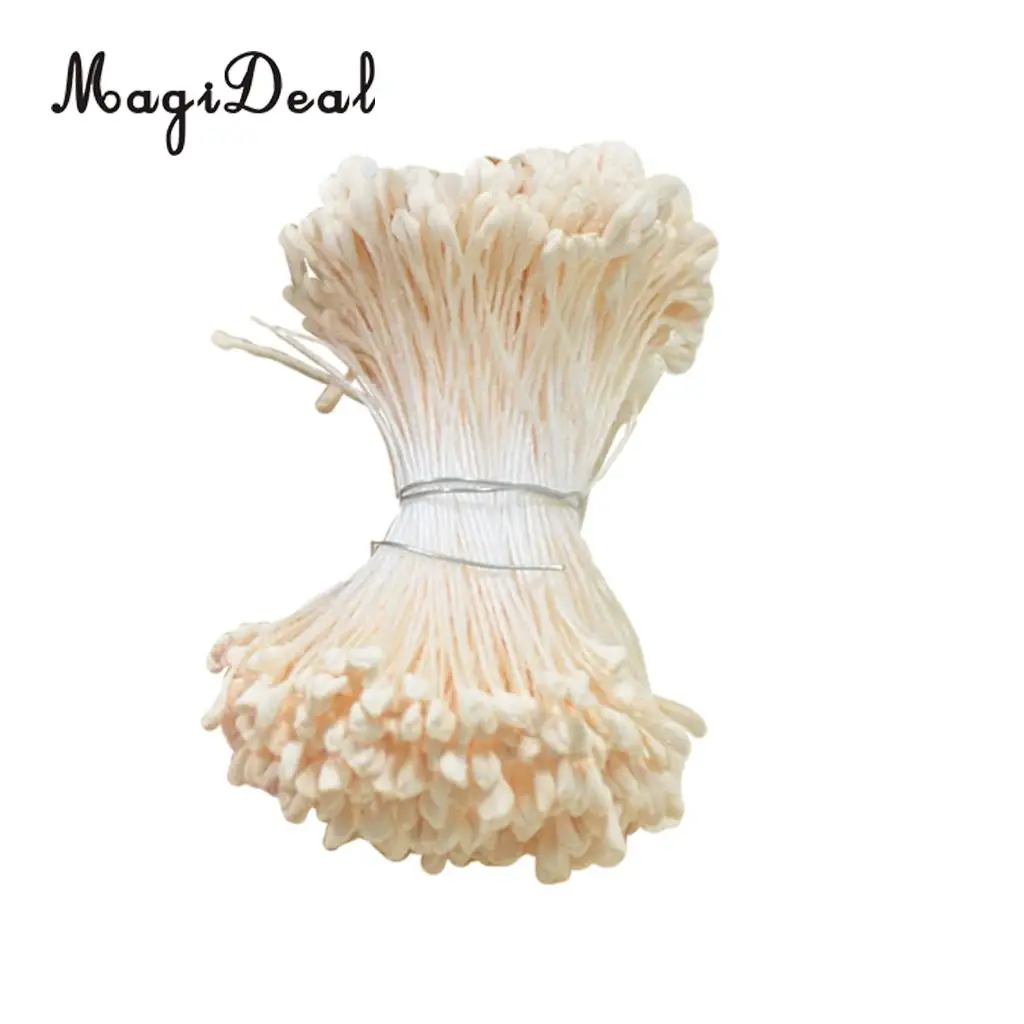 MagiDeal 360 Pieces 6cm Artificial Pearl Double Heads Flower Stamen Pistil beige Wedding Bouquet Hair Accessories