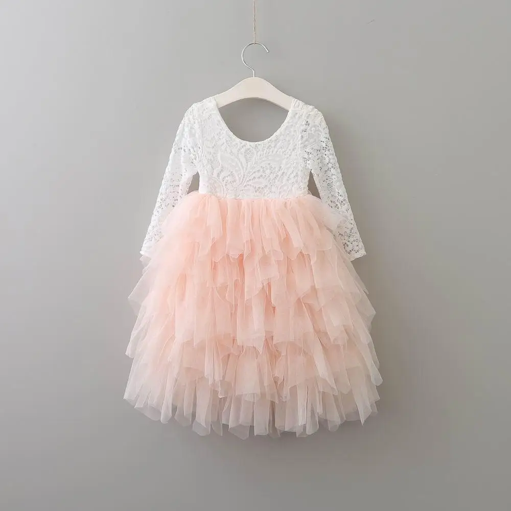 

Everweekend Girls Princess Tutu Party Dress Lace Dress Tulle Maxi Ruffles Holiday Dress Candy Pink Purple Beige Christmas Dress