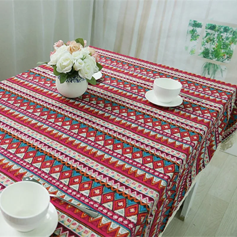 Этнический стиль дома плюс толстый домашний льняной/хлопковый скатерти подстилка на стол прямоугольная скатерть с кружевной стороной